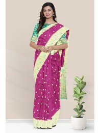 Jute Silk Paithani Border Magenta Pink And Coppersulphate Blue Saree