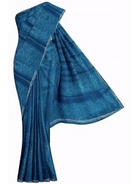 Shimmer Chiffon Netted Blouse Peacock Blue Saree