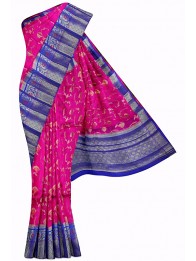 Chiniya Pattu All Over Design Pink And Royal Blue Saree 