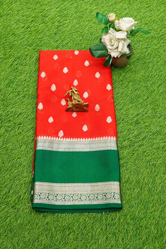 Chiniya Silk Butta Red And Green Saree