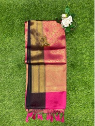 Banarasi Silk All Over Floral Pink And Black Saree