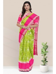 Chiniya Silk Meena Work Green And Pink Saree